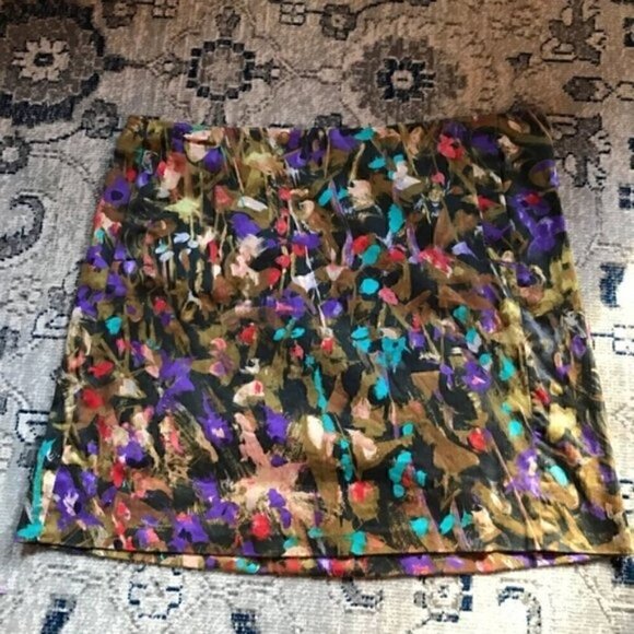 J. CREW: Multicolor Abstract Watercolor Skirt Sz 8 - Picture 2 of 7